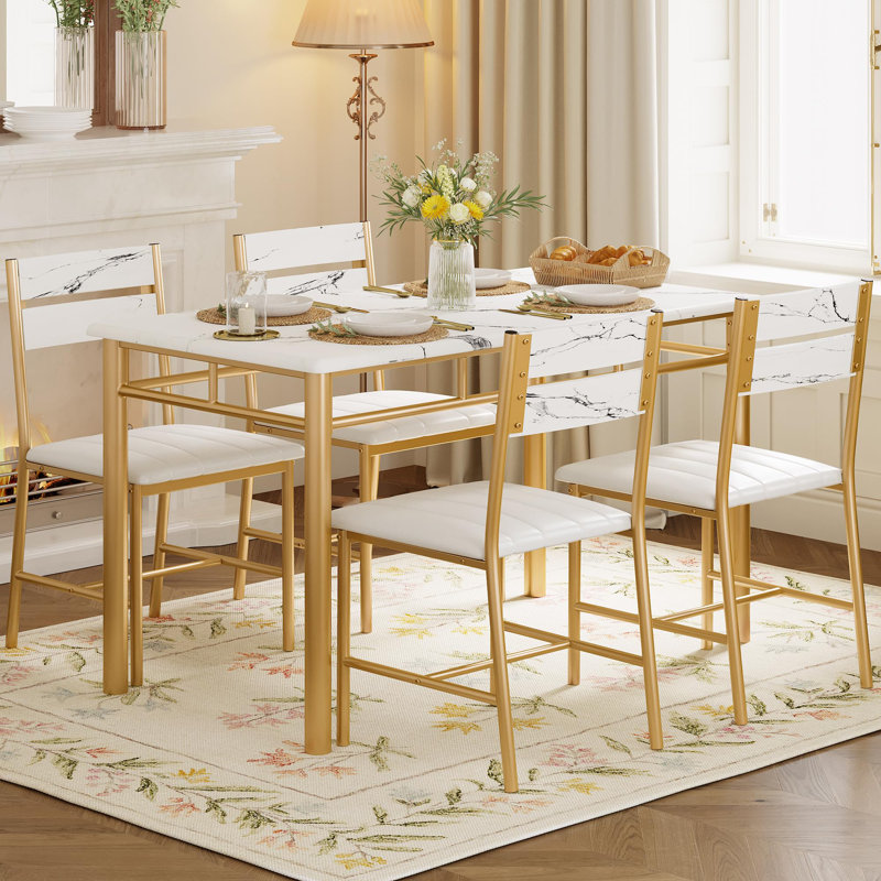 Ensemble de salle à manger 5 pièces en bois avec chaises rembourrées pour petits espaces