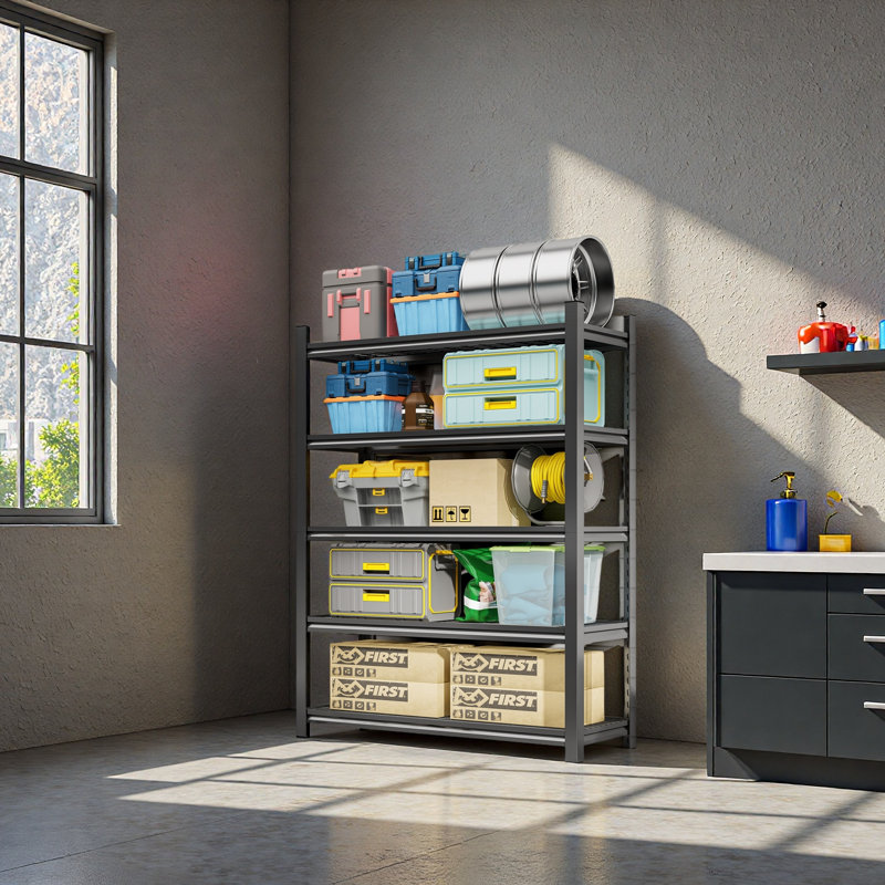 Garage Five Storey Shelf, Capable Of Accommodating 2500 LBS, Adjustable Metal Shelf, Black, Requires Assembly, 71.2 "H X 47.24"L X 23.62 "D
