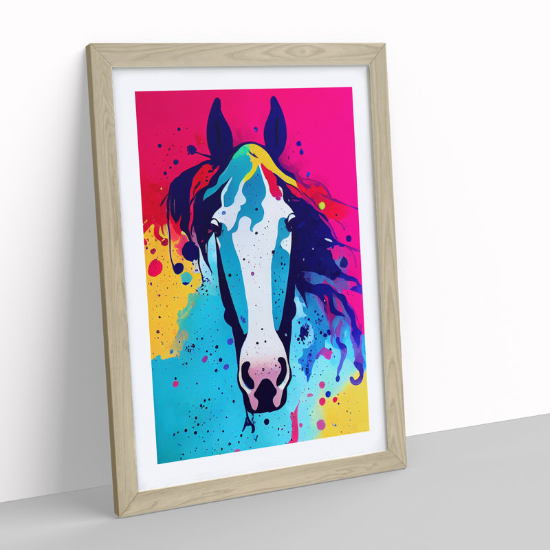 XV1022-3176X Paint Drip Horse No.1 Abstract - Single Picture Frame Print, 34cm H x 25cm W x 2cm D, Oak