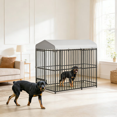 Chenil d'extérieur pour chien 8 x 4 x 6 pi, enclos robustes à l'extérieur avec toit imperméable résistant aux rayons UV et serrure, pour chiens de taille moyenne et grande, assemblage facile
