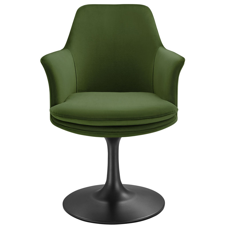 Fauteuil pivotant en velours Lippa Performance, Velours vert mousse, Noir, noir, noir, noir