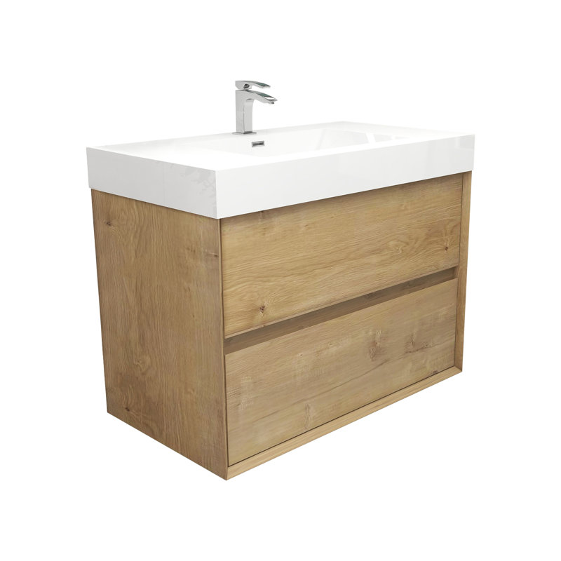 35.4'' Single Bathroom Vanity with Acrylic Top, Dark Oak