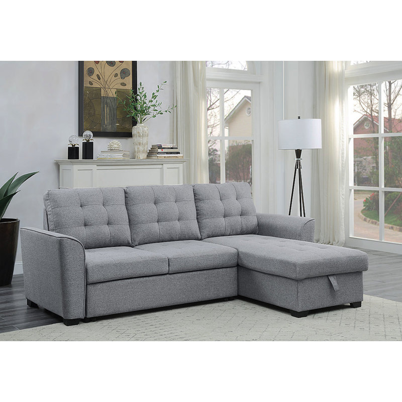 Canapé-lit modulaire en lin gris clair avec méridienne réversible 90,5 po Avery