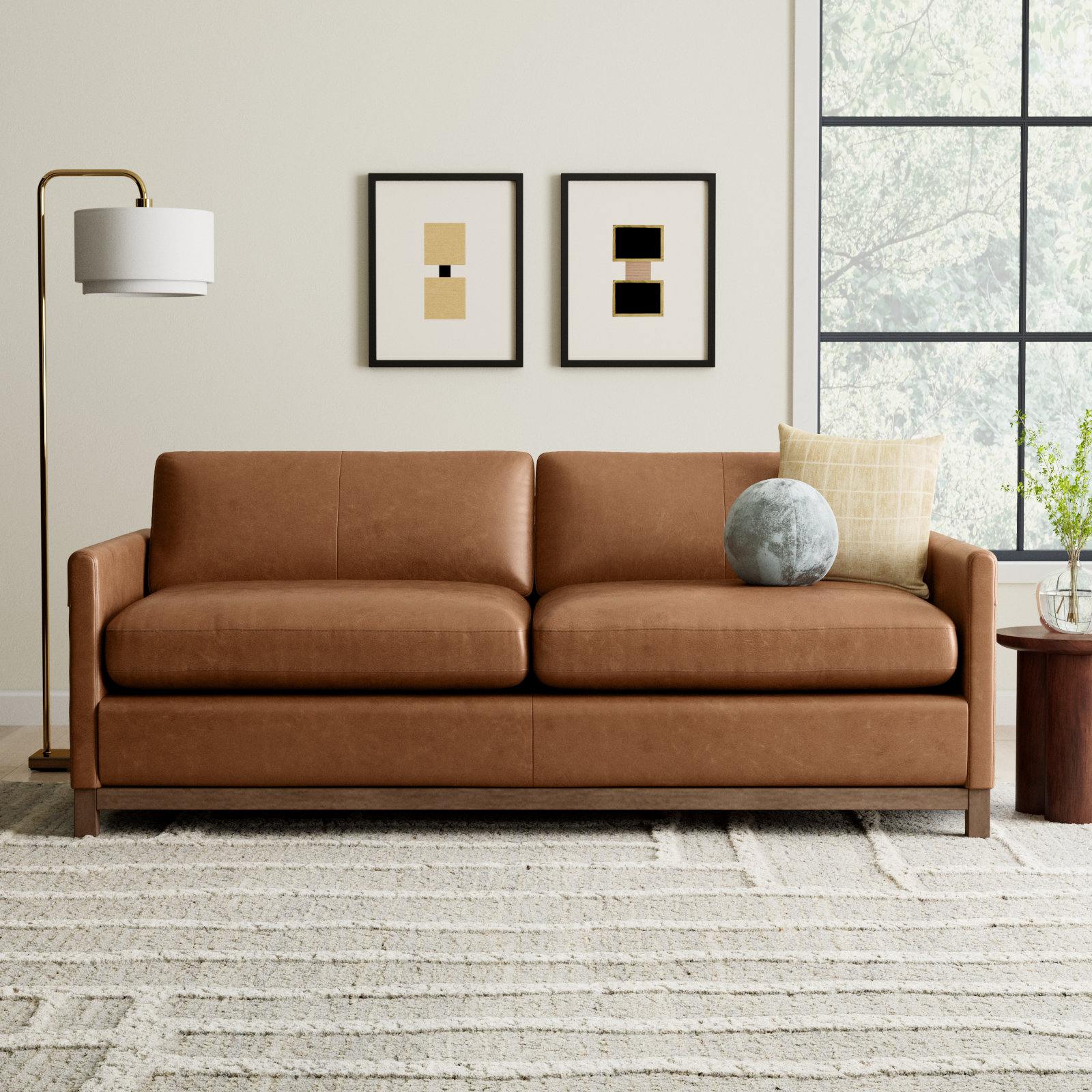 Liz 84" Genuine Leather Sofa, Marseille Brown
