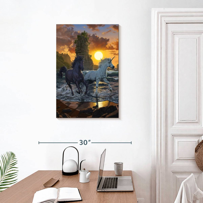 Brampt Unicorns In Sunset, 30" H x 20" W