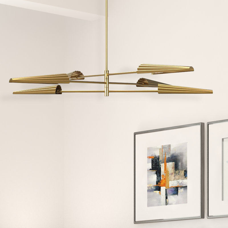 Lustre linéaire moderne à 6 lumières Hazera, Laiton vieilli, Laiton vieilli