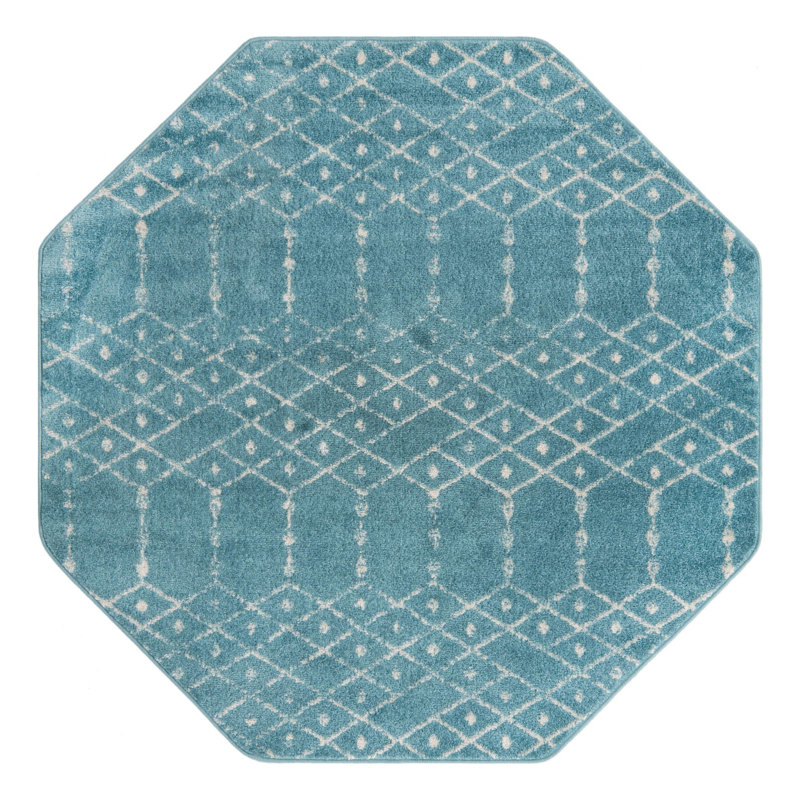 Sierra Geometric Area Rug, Octagon 5'3" x 5'3", Teal Blue