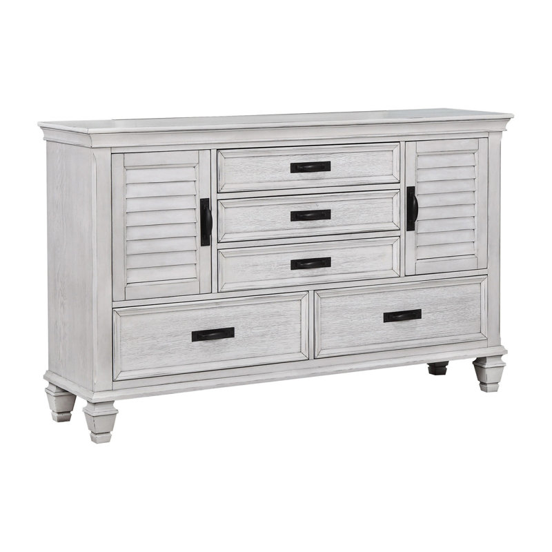 Commode combinée 5 tiroirs Clemen, Blanc