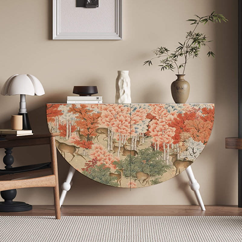 Modern floral living room accent cabinet, Ivory White