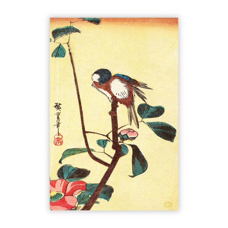 Camellia Flowers & Bird by Utagawa Hiroshige - Frameless Print, 42 cm H x 29.7 cm W