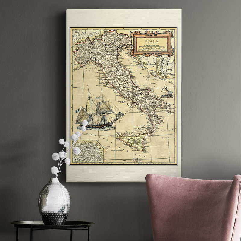 Carte d'Italie - impression sur toile tendue, L 12 po x H 18 po