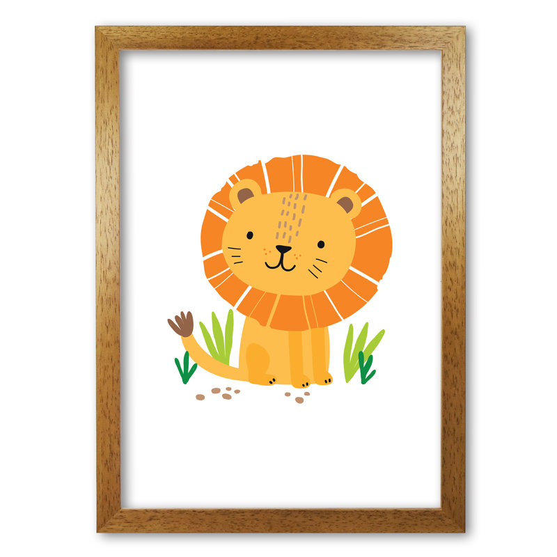Children's Animals, Lion - Single Picture Frame Print, Honey Oak Frame, 60 cm H x 42 cm W x 5 cm D