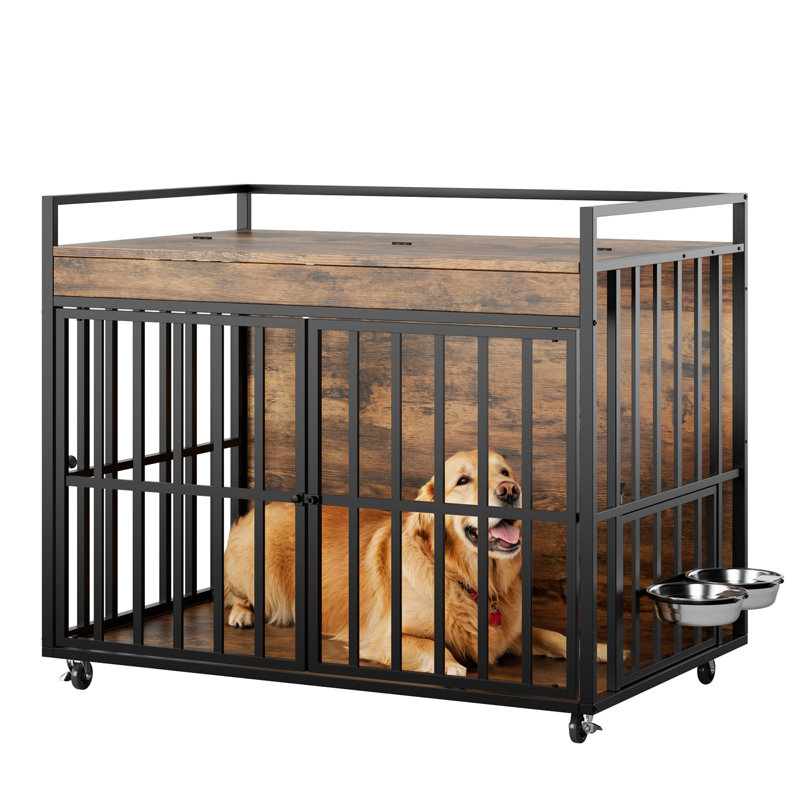 Style de cage de chien, chenil pour chien robuste avec roues et bols, niche décorative pour grands chiens