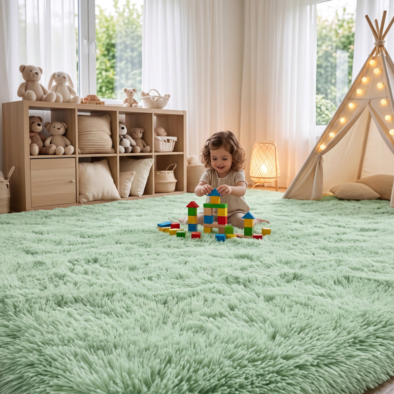Deep Pile Fluffy Shaggy Area Rug for Indoor Use , sage green, 200*300cm