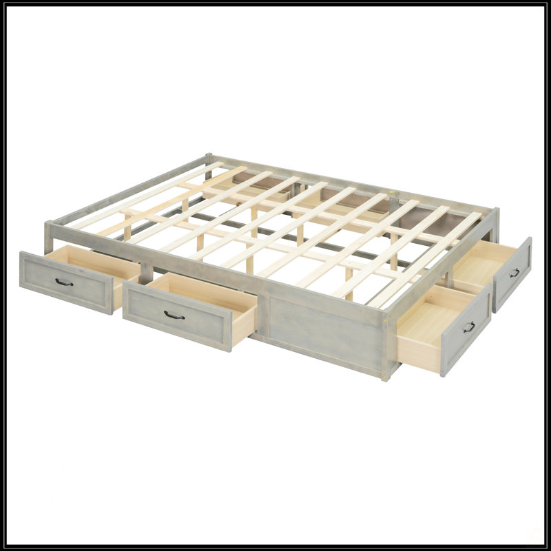 Queen Size Platform Bed With 6 Storage Drawers, Antique Gray