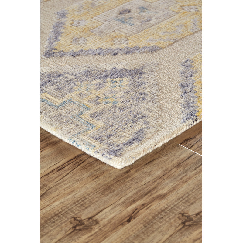 Wesham Geometric Handade Hooked Grey/Yellow Area Rug, Rectangle 5' x 8'
