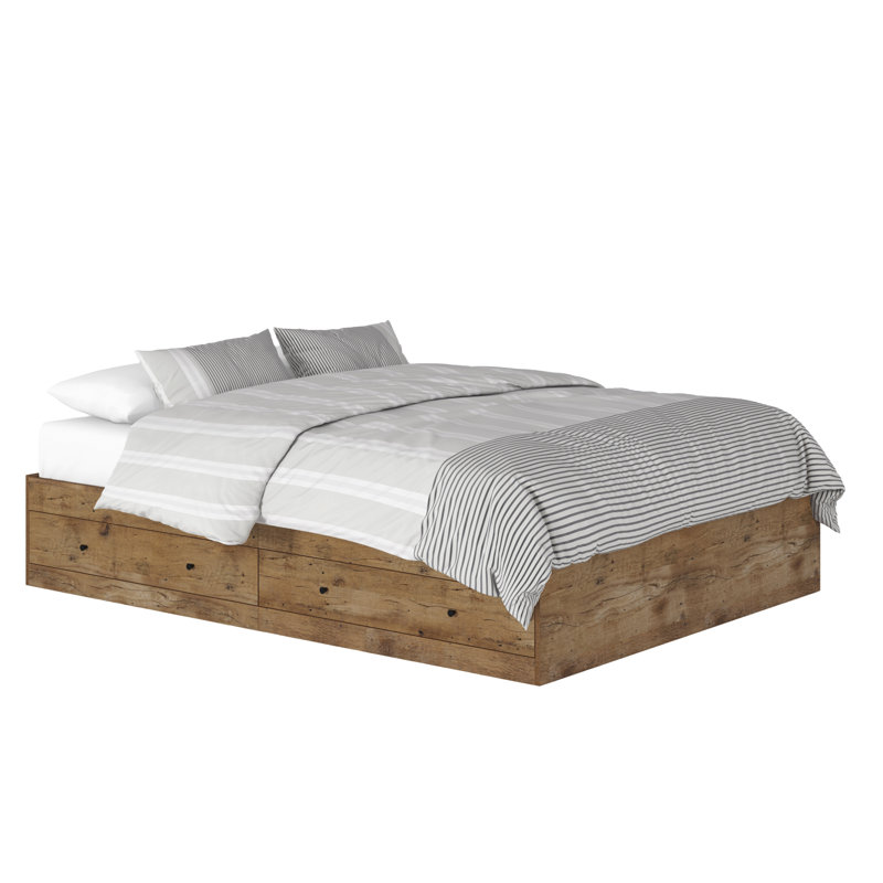 Vintage Oak Queen Storage Bed with Drawers