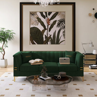 84.46" Mid-Century Modern Sofa With 2 Pillows