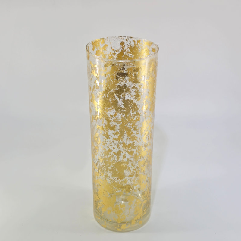 Thassos Gilded Glass Cylinder Vase, Gold, 12" H x 4" W x 4" D