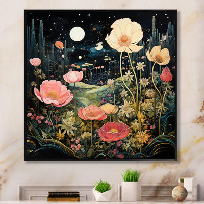 Enigma, fleurs de jardin roses et vertes 1 - tachisme, art mural
