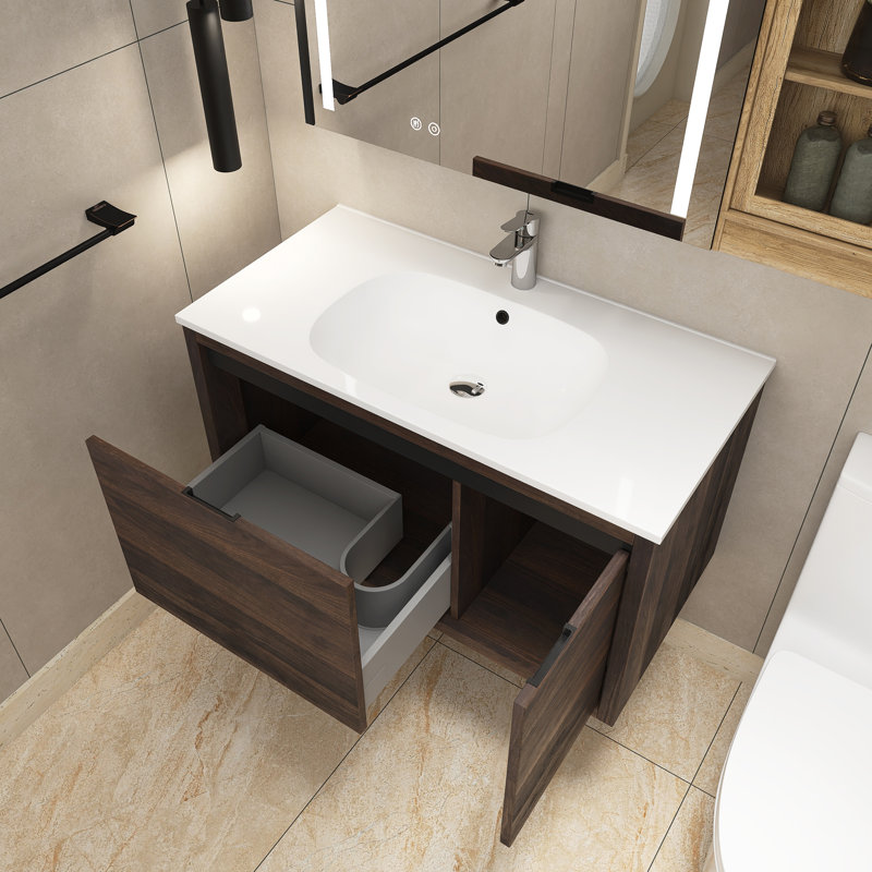 Sahana 35.6'' Single Bathroom Vanity with Acrylic Top, Walnut