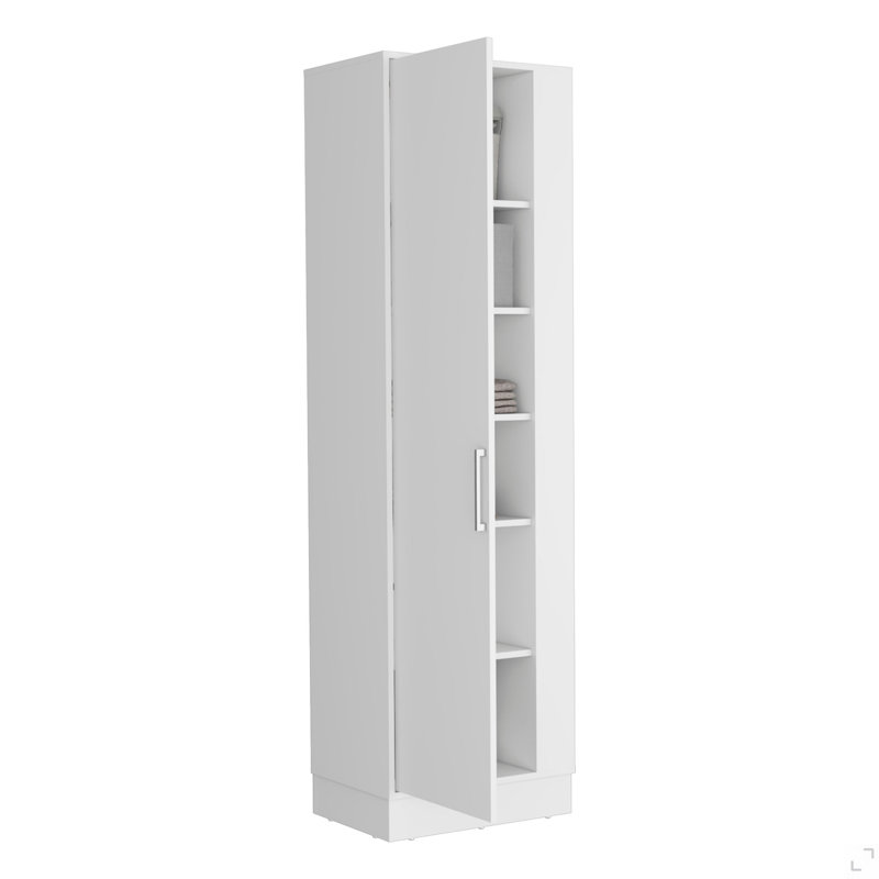 Armoire de rangement Lilo, crochets à balai, tablettes intérieures - blanc
