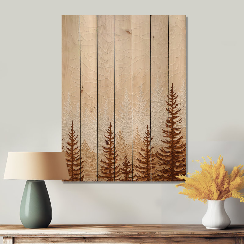 Mist Over The Pines Autumn Forest IV - Paysage mural en bois sur bois de pin naturel, H 20 po x l 10 po x P 0,78 po