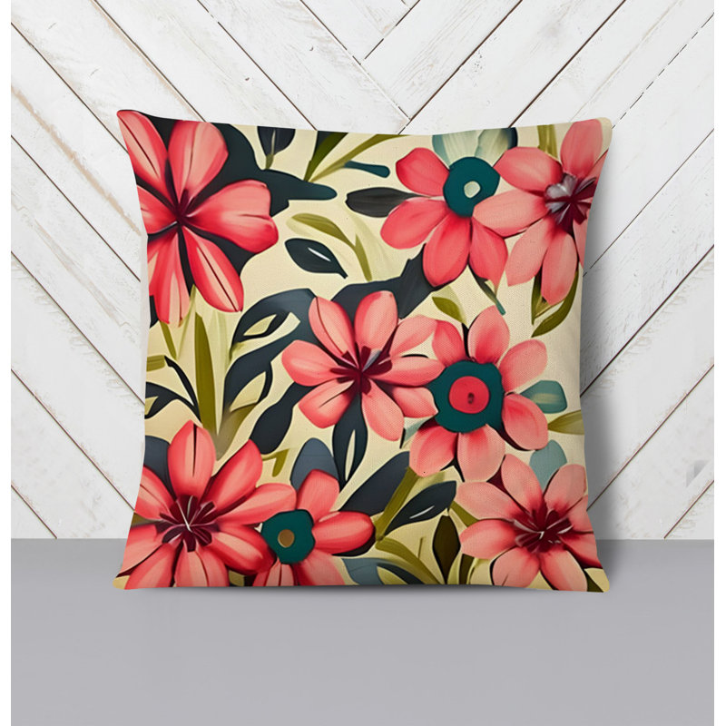 Throw Pillow With Insert, Beige/Pink Floral 2, 18"H x 18"W
