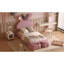 Lit plateforme simple tapissier avec oreilles dessinées et tête de lit rose clair