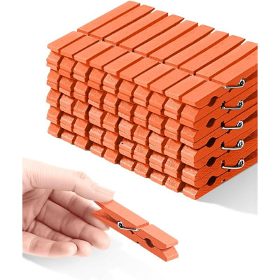 Orange Wooden Clothespins, 50-Pack 2.83" Decorative Craft Clips for Photos, DIY Projects, Home Décor & Clothes Hanging Pegs