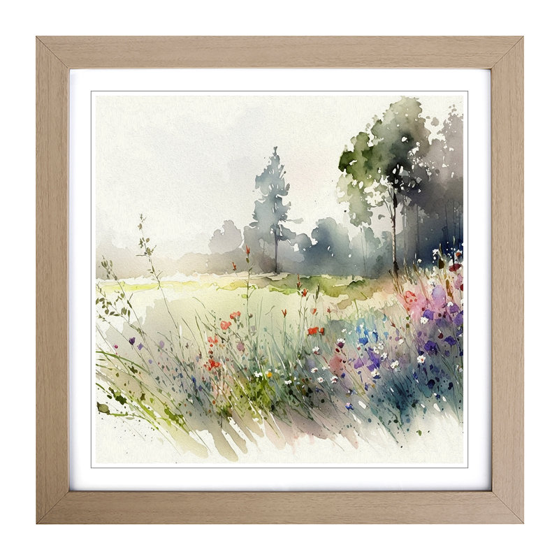 Meadow Watercolour - Framed Print, Oak