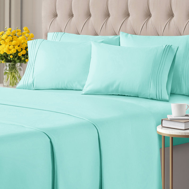 6 Piece Sheet Set, Soft Cooling Bed Sheets, Breathable & Wrinkle Free, Hotel Luxury Bedding, Spa Blue