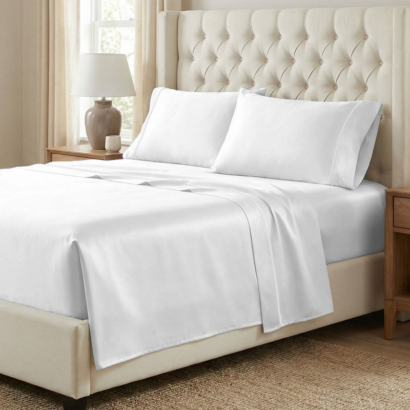 Embroidered Certified Egyptian Cotton 1200 Thread Count Deep Pocket Sheet Set, King, White
