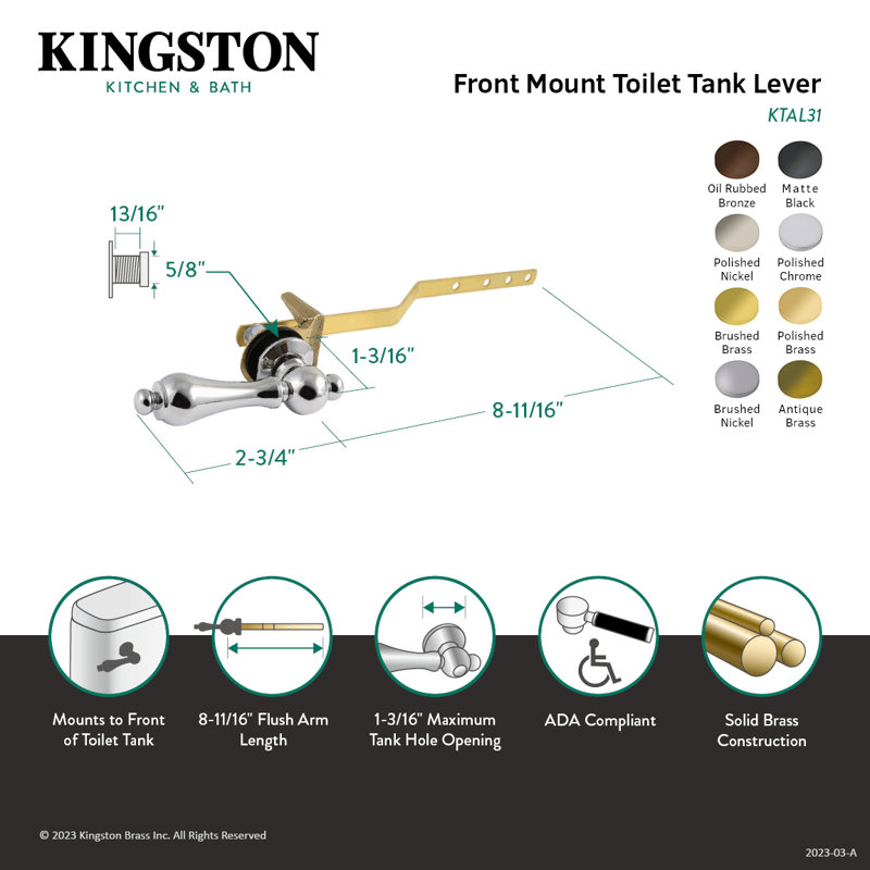 Kingston Brass Restoration Front Mount Toilet Tank Lever, Brushed Nickel