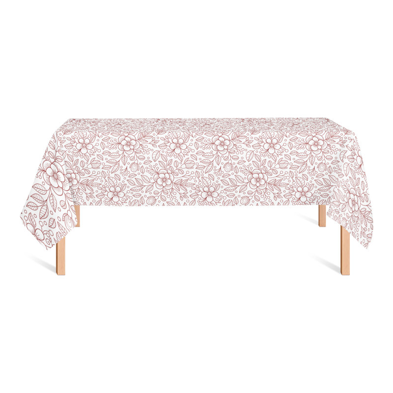 Square Floral Polyester Tablecloth, Red, 102" L x 58" W