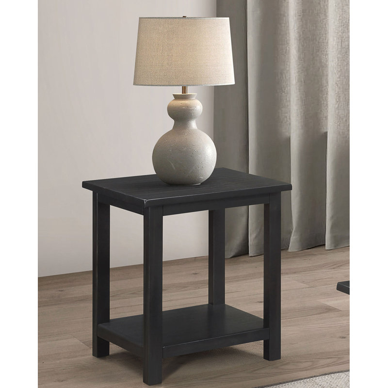 Wood End Table With Shelf, Distressed Java