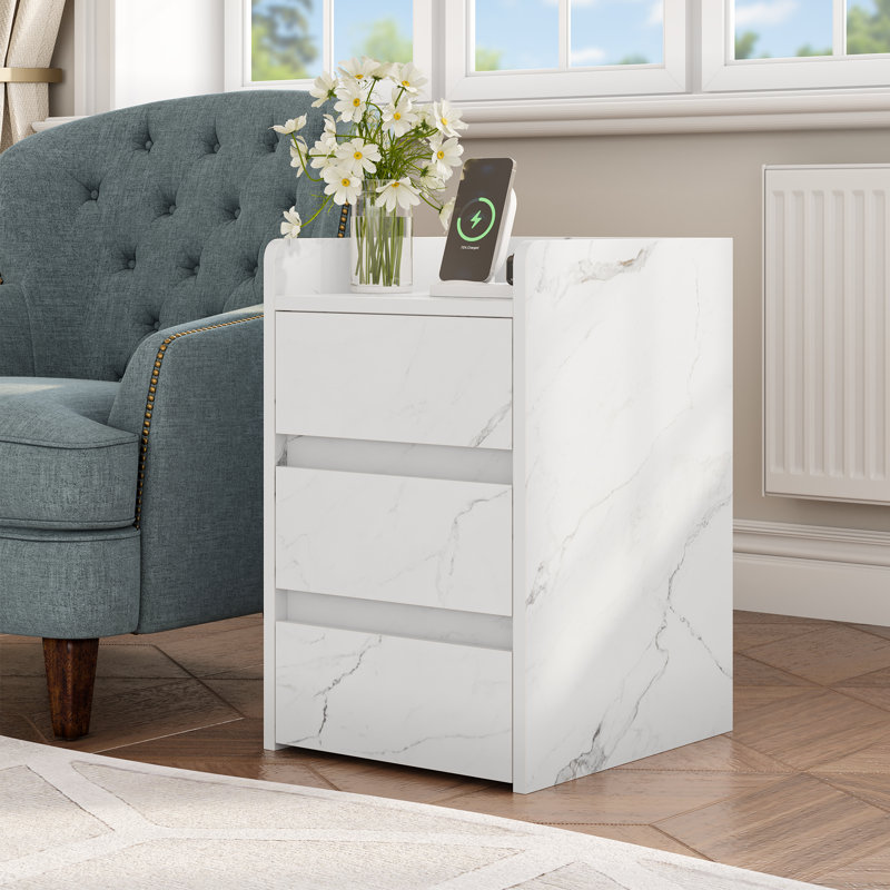 35cm W Manufactured Wood Bedside Table, White