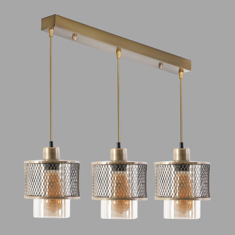 Luminaire suspendu tambour pour îlot de cuisine 3 lumières Weatherholt, Cuivre