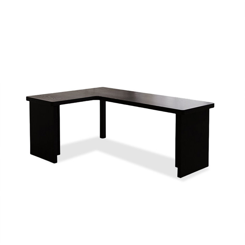 Bureau noir en bois massif en forme de L, H 29,53 po x l 70,87 po x P 47,24 po, Retour à gauche