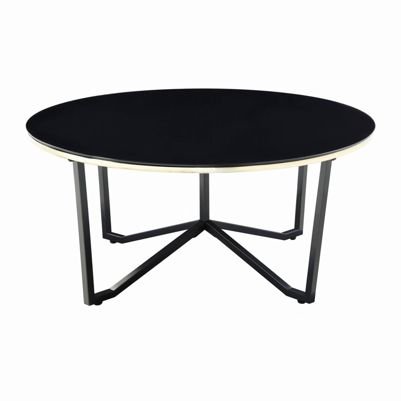 Table basse ronde avec tables de bout, ensemble de table avec plateau en verre trempé et structure en métal