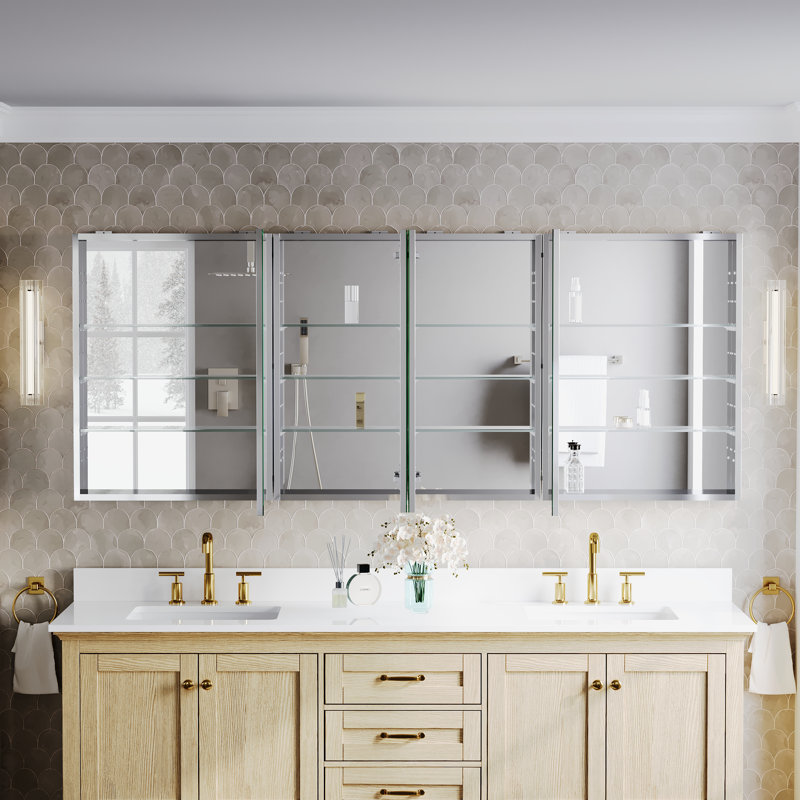 Armoire à pharmacie 80 po x l 32 po à fixation murale ou en surface avec tablettes réglables en verre