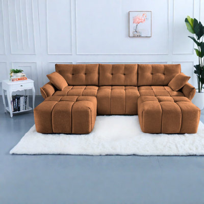 Spacious Burnt Orange Sofa Set, Durable Wood Frame, Modern Comfort For Living Room