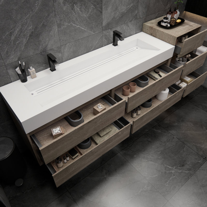Albizu 79" Wall-Mounted Double Bathroom Vanity, Gray