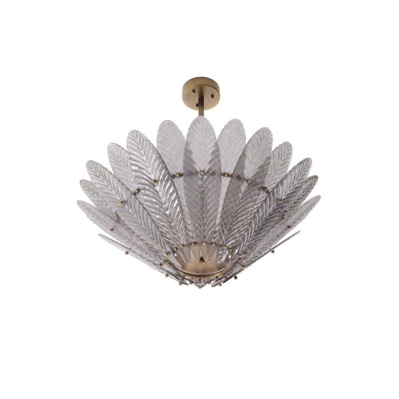 Mid-Century Modern Brass and Crystal Floral Chandelier