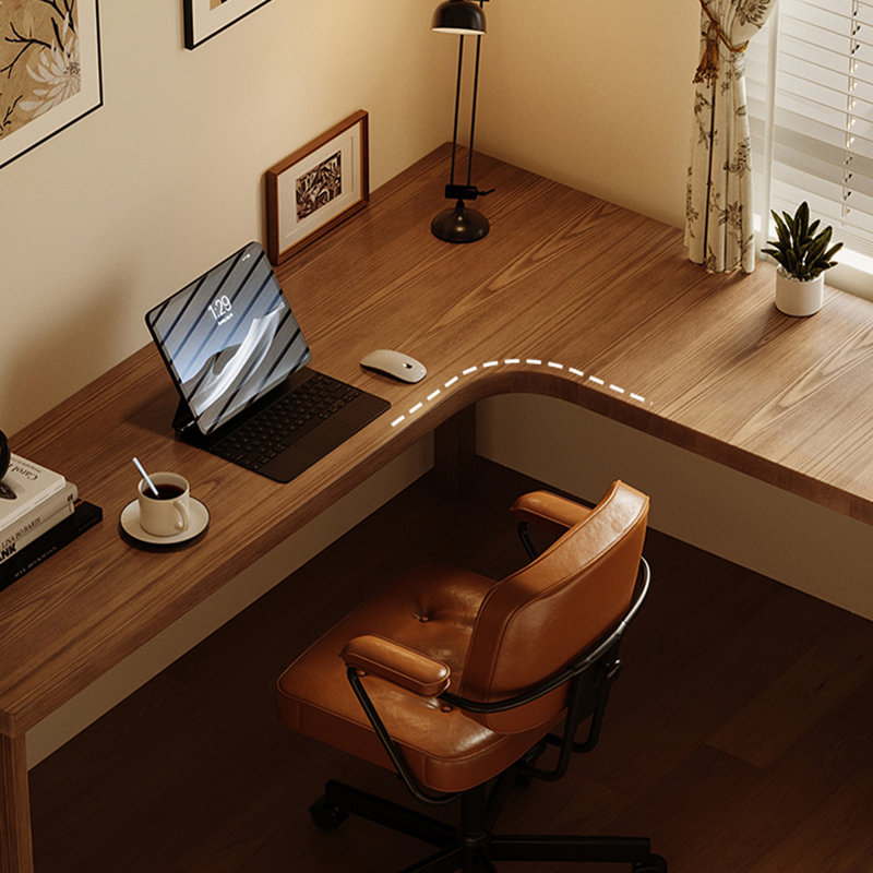 Bureau en bois massif en forme de L brun noisette, Retour à droite, H 29,53 po x l 70,87 po x P 47,24 po