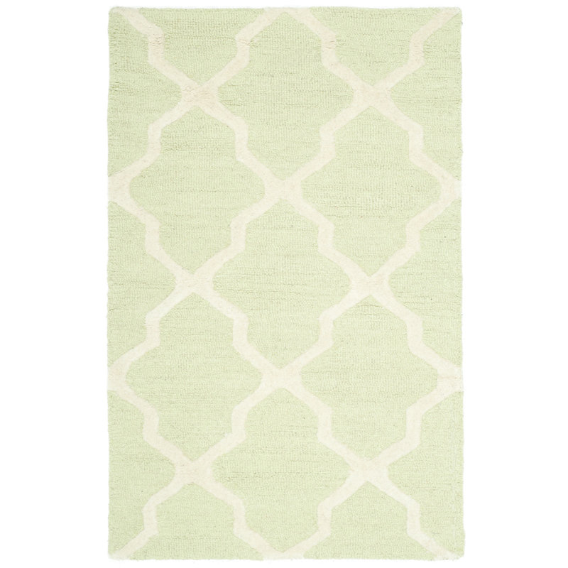 Cannen Hand Tufted Wool Geometric Rug, Rectangle 6' x 9', Light Green/Ivory