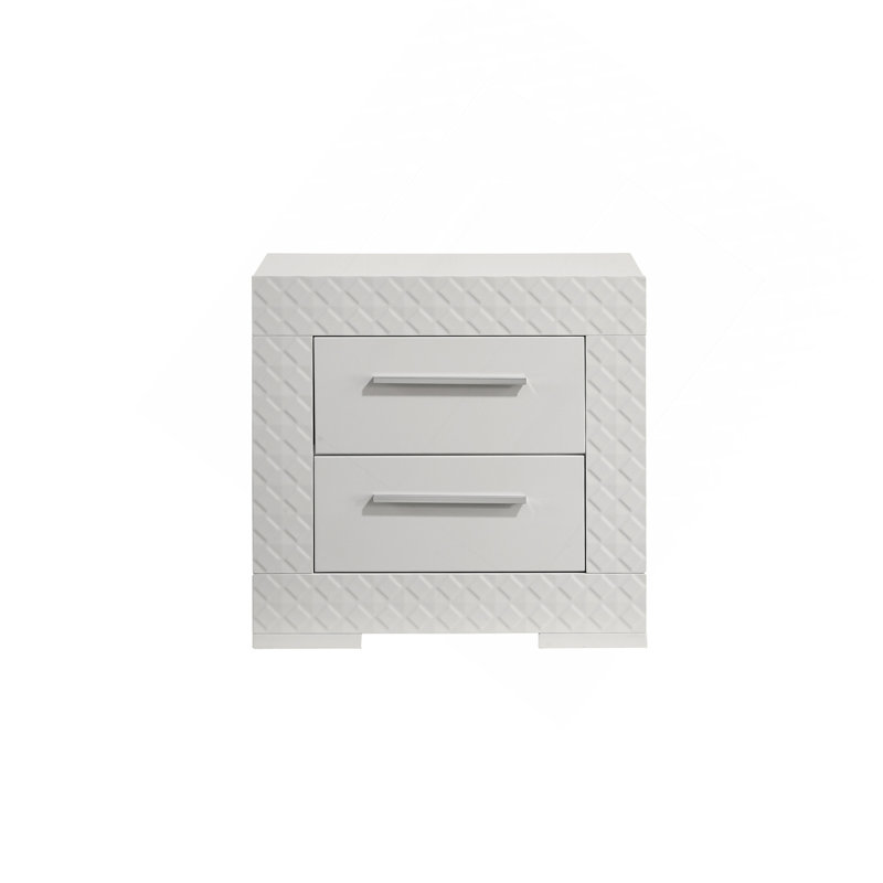 Table de chevet 2 tiroirs en bois blanc Blanca