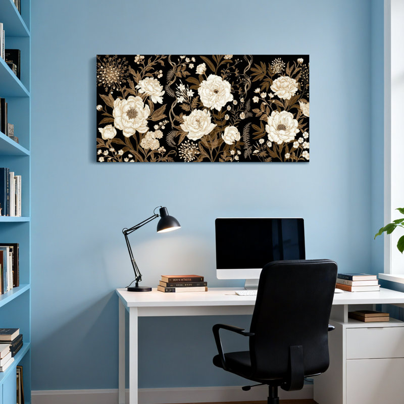 Fond de plantes et de fleurs avec des fleurs et des feuilles, H 20 po x l 40 po