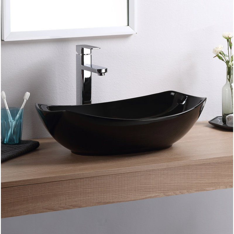 Vitreous China Oval Vessel Bathroom Sink, Black