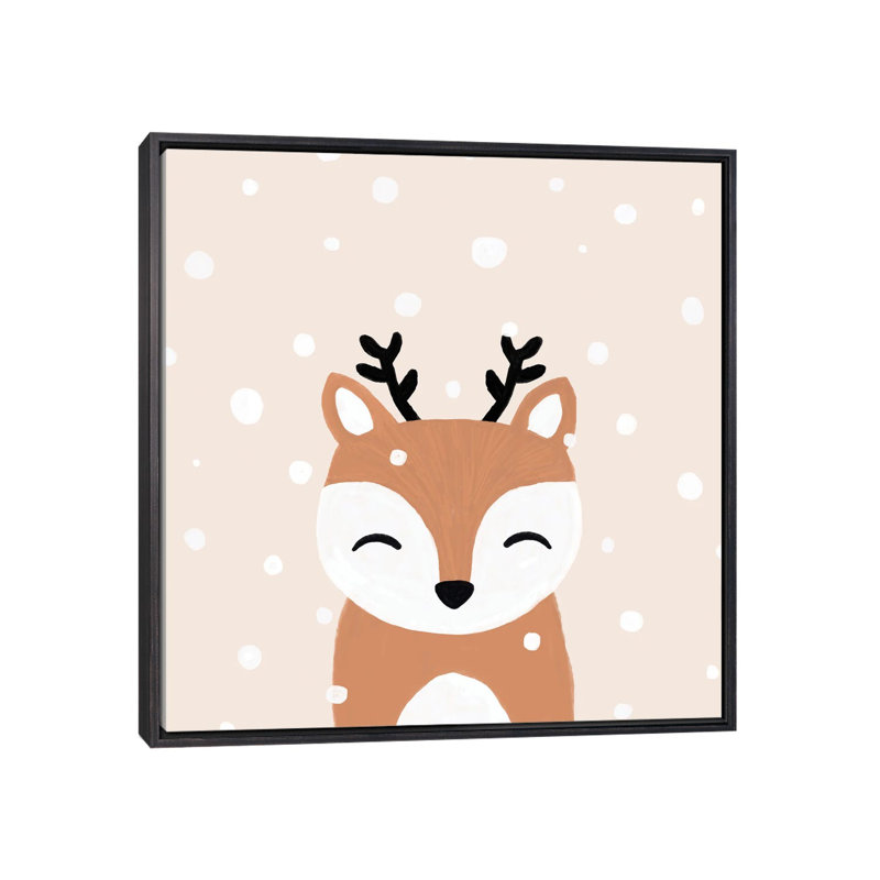 « Snow & Deer » par Orara studio, reproduction d’art, H 37 po x l 37 po x P 1,5 po, Toile avec cadre noir patiné